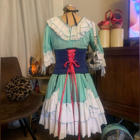 Ruffles ‘n Ribbons by Phyllis Mint & White Dress S - Picture 3 of 5